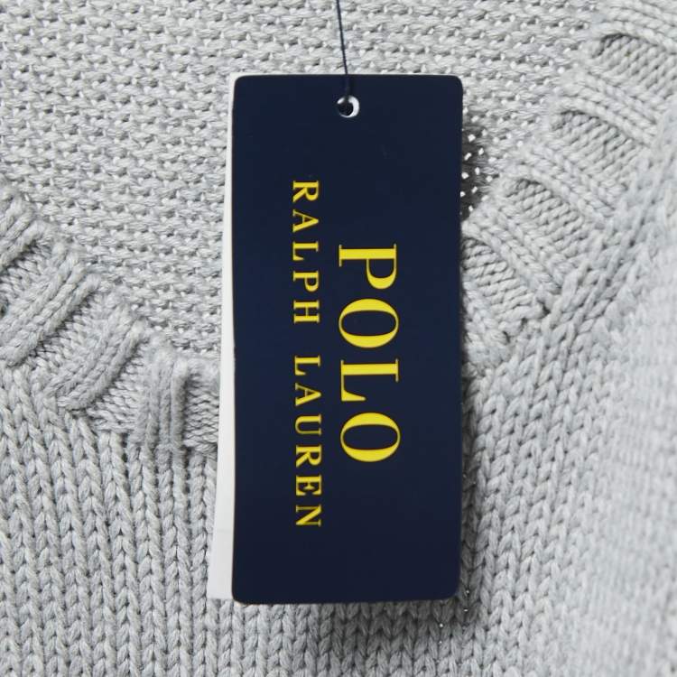 Pre Owned Polo Ralph Lauren Grey Cotton Knit Crew Neck Sweater XXL