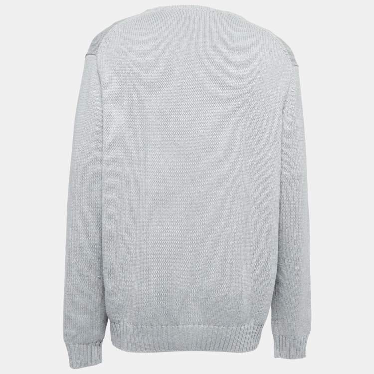 Pre Owned Polo Ralph Lauren Grey Cotton Knit Crew Neck Sweater XXL