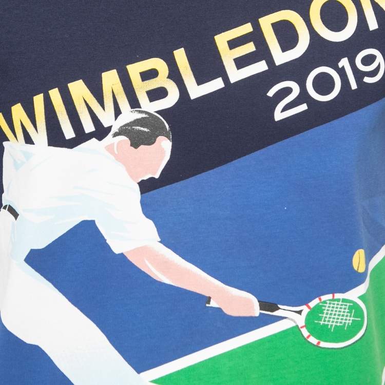 Pre Owned Polo Ralph Lauren X Wimbledon Navy Blue Tennis Print Cotton T-Shirt M