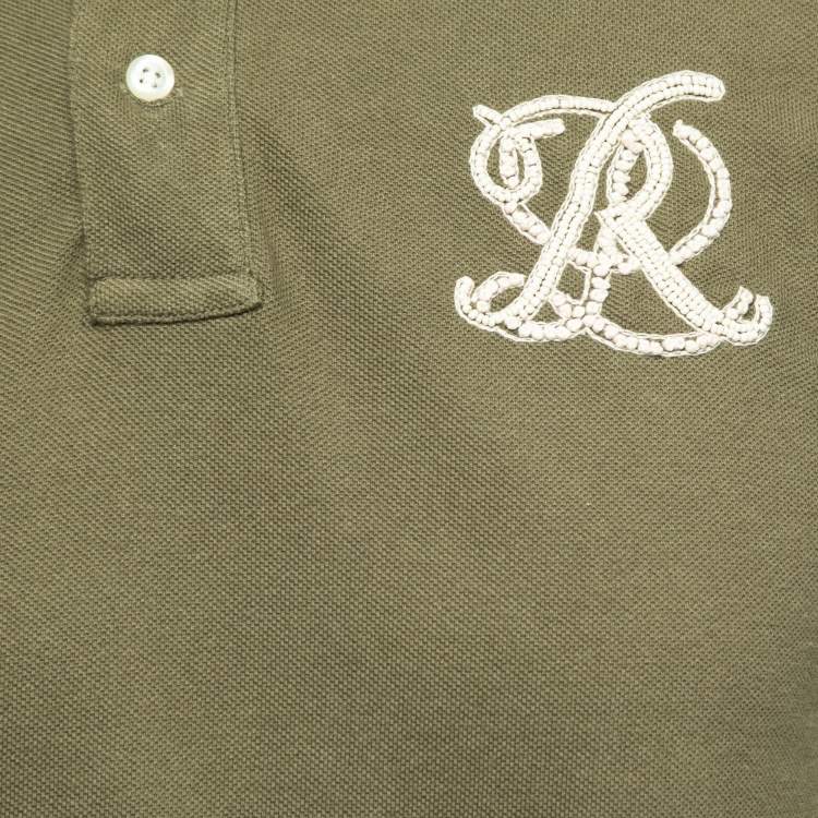 Pre Owned Polo Ralph Lauren Green Cotton Logo Embellished Polo T-Shirt M