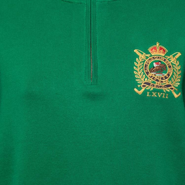 Pre Owned Polo Ralph Lauren Green Cotton Knit Half Zip Sweater L