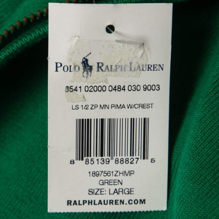 Pre Owned Polo Ralph Lauren Green Cotton Knit Half Zip Sweater L