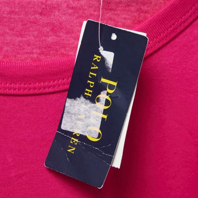 Pre Owned Polo Ralph Lauren Pink/Blue Logo Embroidered Cotton Crew Neck Long Sleeve T-Shirt L 