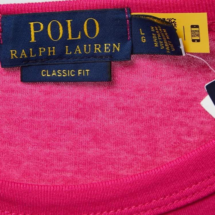 Pre Owned Polo Ralph Lauren Pink/Blue Logo Embroidered Cotton Crew Neck Long Sleeve T-Shirt L 