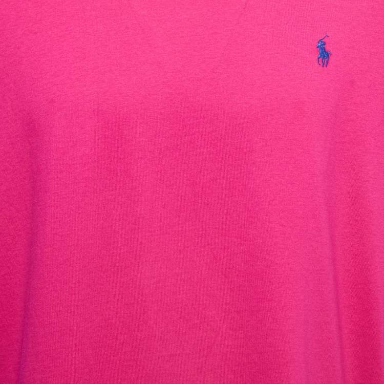 Pre Owned Polo Ralph Lauren Pink/Blue Logo Embroidered Cotton Crew Neck Long Sleeve T-Shirt L 