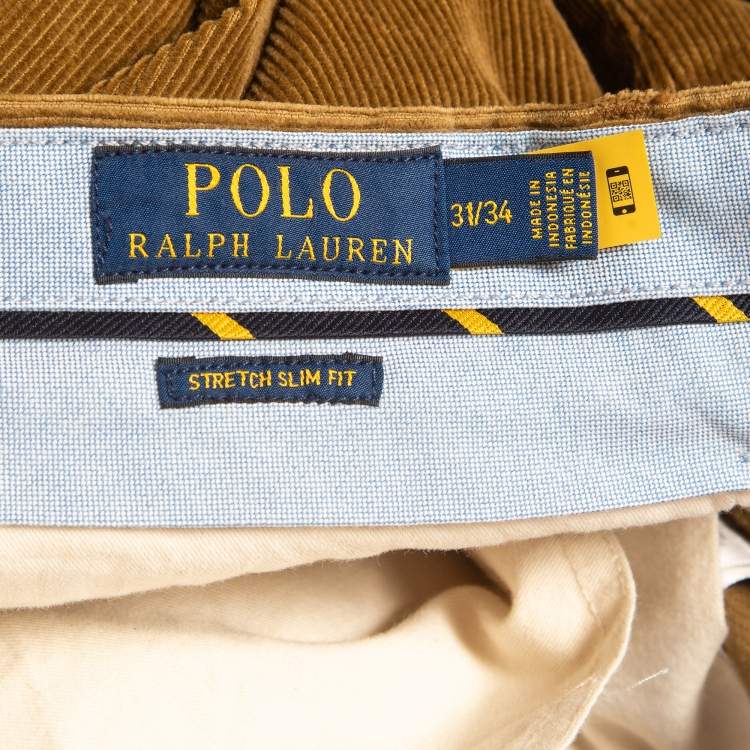 Pre Owned Polo Ralph Lauren Brown Corduroy Stretch Slim Fit Trousers L Waist 31"