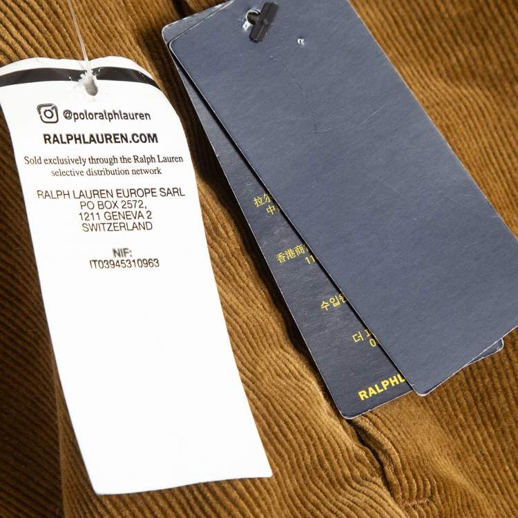 Pre Owned Polo Ralph Lauren Brown Corduroy Stretch Slim Fit Trousers L Waist 31"