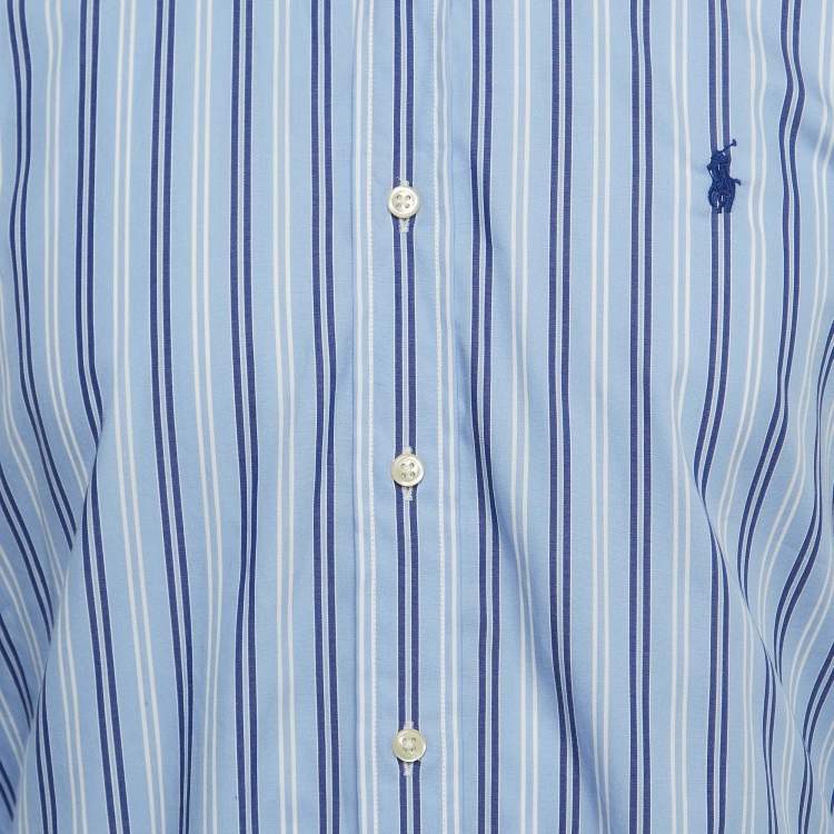 Pre Owned Polo Ralph Lauren Blue Stripe Cotton Slim Fit Button Down Shirt M