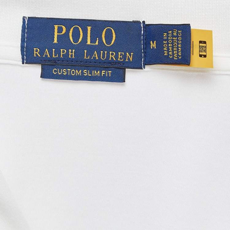 Pre Owned Polo Ralph Lauren White Logo Embroidered Cotton Polo T-Shirt M