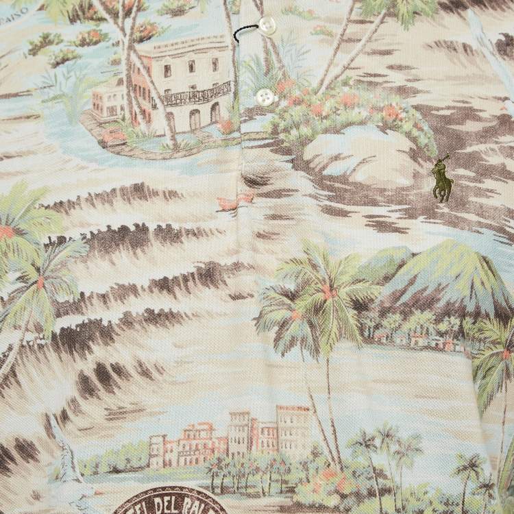 Pre Owned Polo Ralph Lauren Multicolor Printed Cotton Mesh Polo T-Shirt L