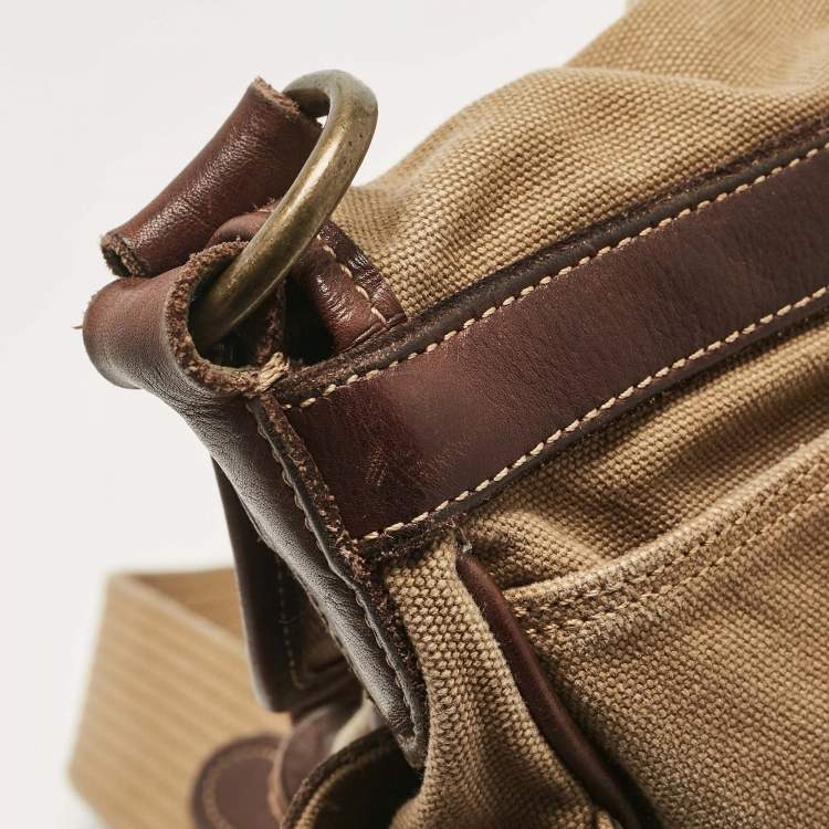 Pre Owned Polo Ralph Lauren Brown/Khaki Canvas Oversized Messenger Bag