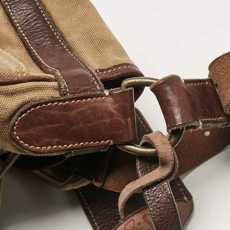 Pre Owned Polo Ralph Lauren Brown/Khaki Canvas Oversized Messenger Bag