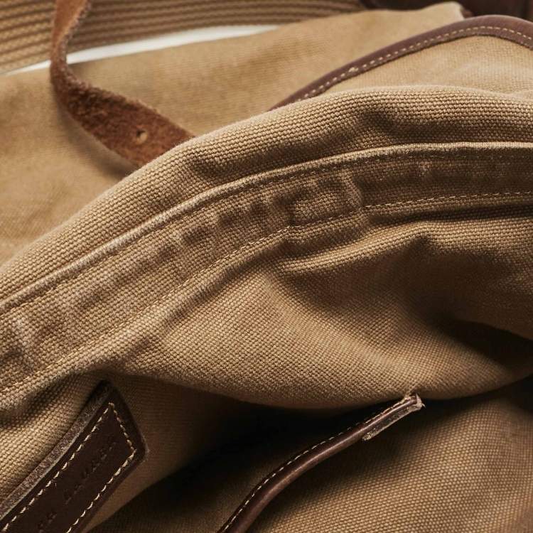 Pre Owned Polo Ralph Lauren Brown/Khaki Canvas Oversized Messenger Bag