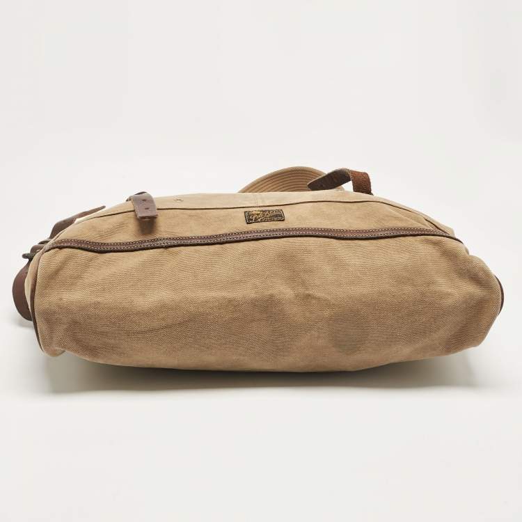 Pre Owned Polo Ralph Lauren Brown/Khaki Canvas Oversized Messenger Bag