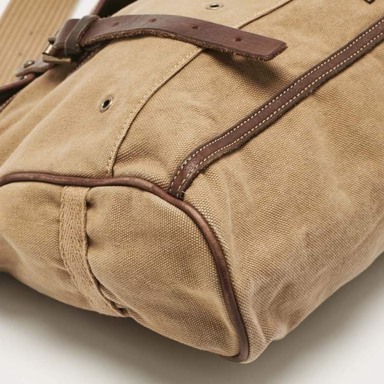 Pre Owned Polo Ralph Lauren Brown/Khaki Canvas Oversized Messenger Bag
