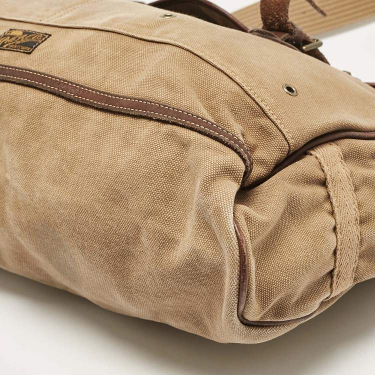 Pre Owned Polo Ralph Lauren Brown/Khaki Canvas Oversized Messenger Bag