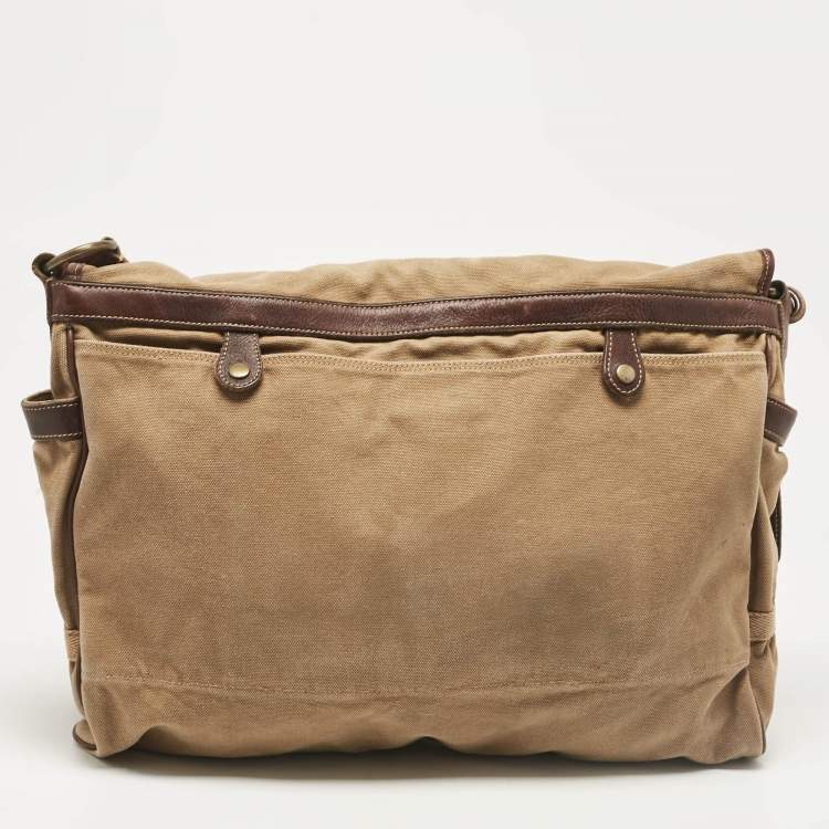 Pre Owned Polo Ralph Lauren Brown/Khaki Canvas Oversized Messenger Bag