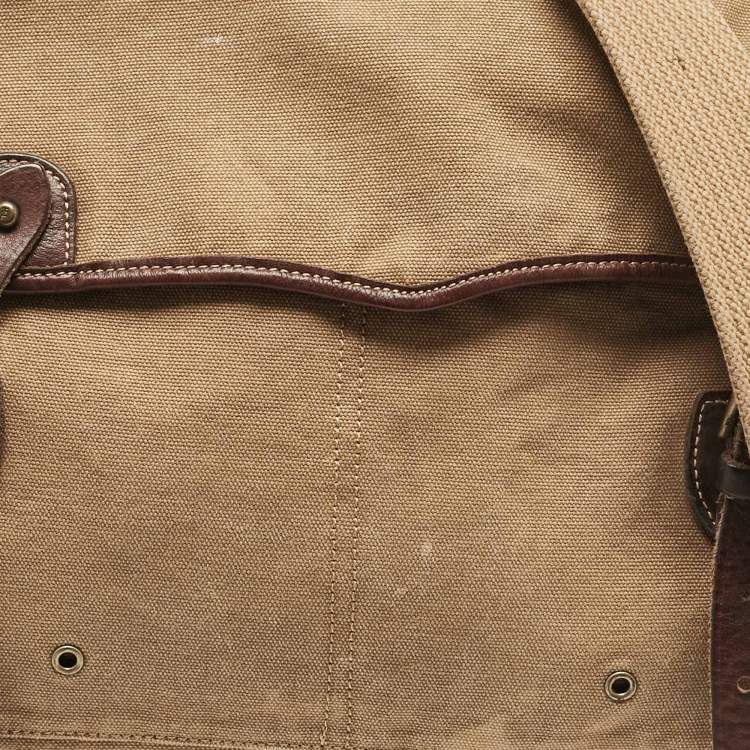 Pre Owned Polo Ralph Lauren Brown/Khaki Canvas Oversized Messenger Bag
