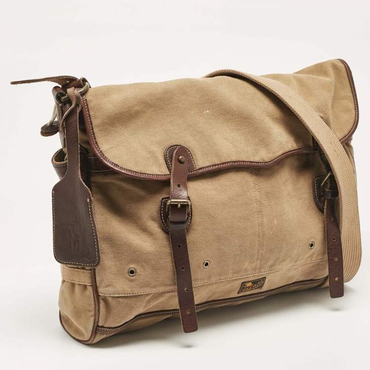 Pre Owned Polo Ralph Lauren Brown/Khaki Canvas Oversized Messenger Bag