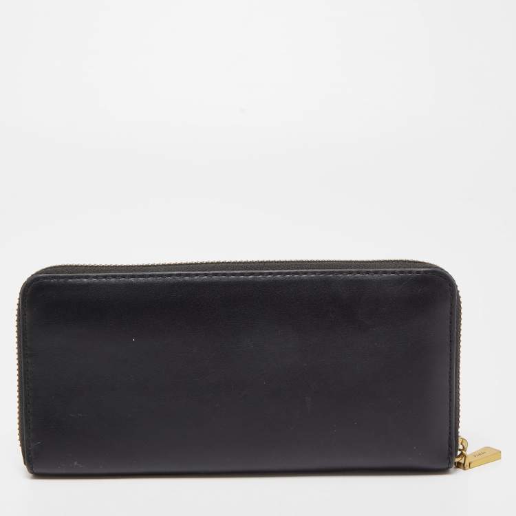 Pre Owned Polo Ralph Lauren Black Leather Zip Around Continental Wallet 