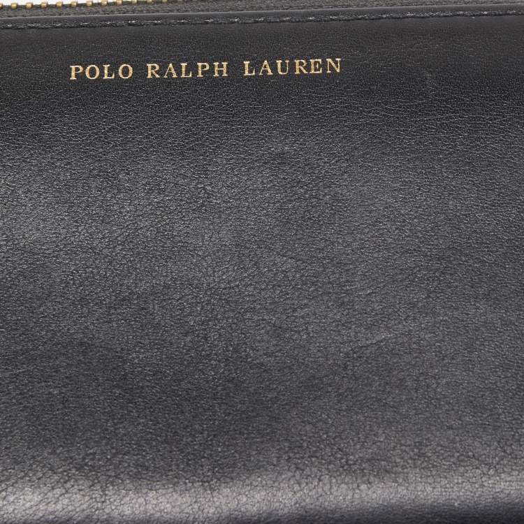 Pre Owned Polo Ralph Lauren Black Leather Zip Around Continental Wallet 