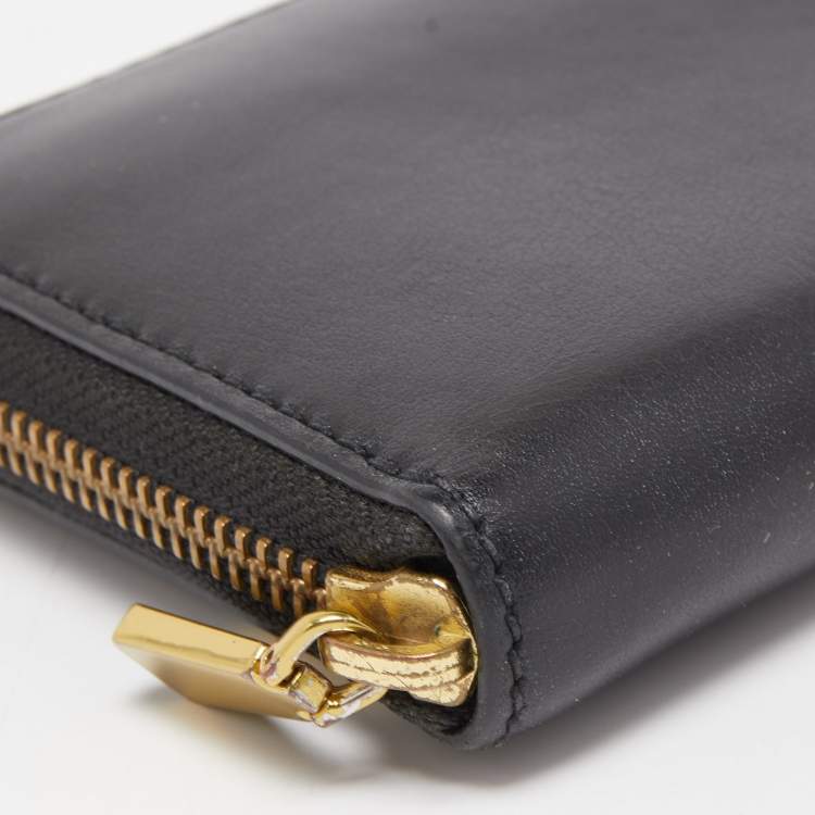 Pre Owned Polo Ralph Lauren Black Leather Zip Around Continental Wallet 