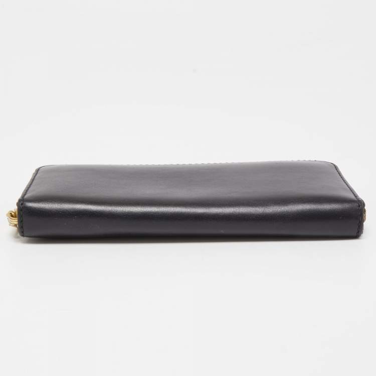Pre Owned Polo Ralph Lauren Black Leather Zip Around Continental Wallet 