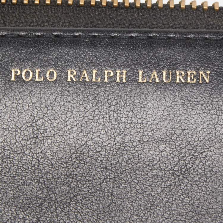 Pre Owned Polo Ralph Lauren Black Leather Zip Around Continental Wallet 