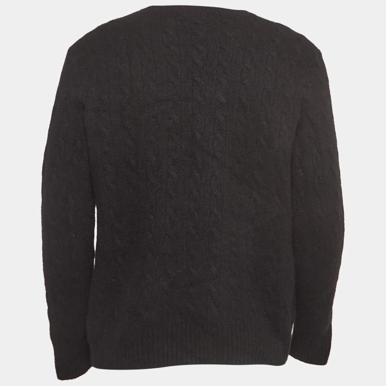 Pre Owned Polo Ralph Lauren Black Cable Knit Crew Neck Sweatshirt XXL