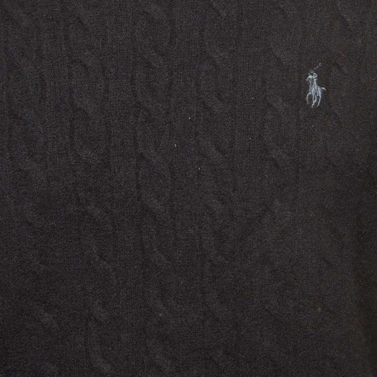 Pre Owned Polo Ralph Lauren Black Cable Knit Crew Neck Sweatshirt XXL
