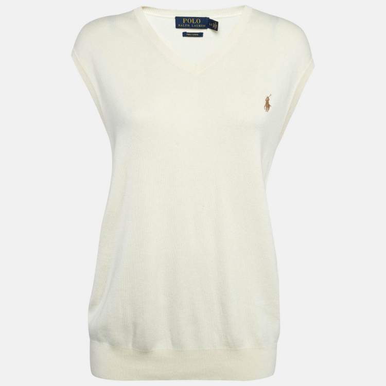 Pre Owned Polo Ralph Lauren Cream Cotton Knit Sleeveless Sweater L
