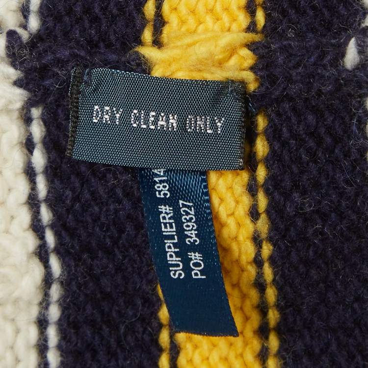 Pre Owned Polo Ralph Lauren Off-White Varsity Cricket Striped Cable Knit Sweater L
