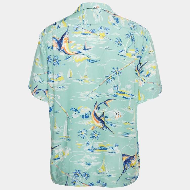 Pre Owned Polo Ralph Lauren Green Printed Crepe Short Sleeves Shirt L