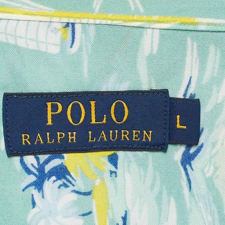 Pre Owned Polo Ralph Lauren Green Printed Crepe Short Sleeves Shirt L