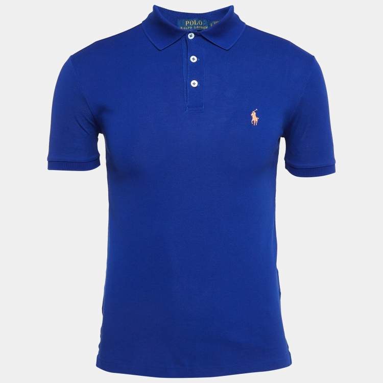 Pre Owned Polo Ralph Lauren Blue Cotton Pique Polo T-Shirt S