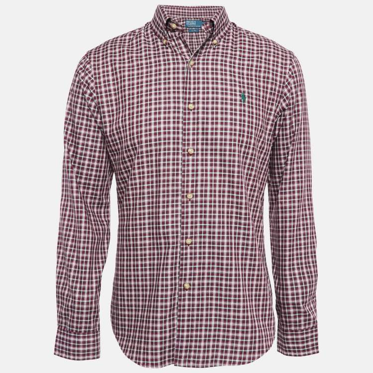 Pre Owned  Polo Ralph Lauren Burgundy Plaid Cotton Buttoned Down Shirt M