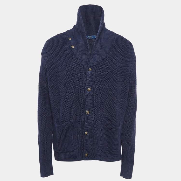 Pre Owned Polo Ralph Lauren Navy Blue Cotton Knit Button Front Cardigan L