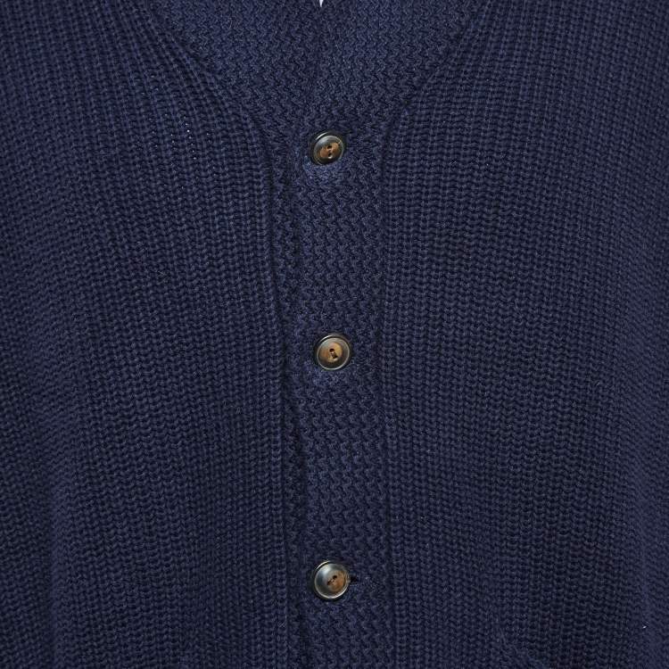 Pre Owned Polo Ralph Lauren Navy Blue Cotton Knit Button Front Cardigan L