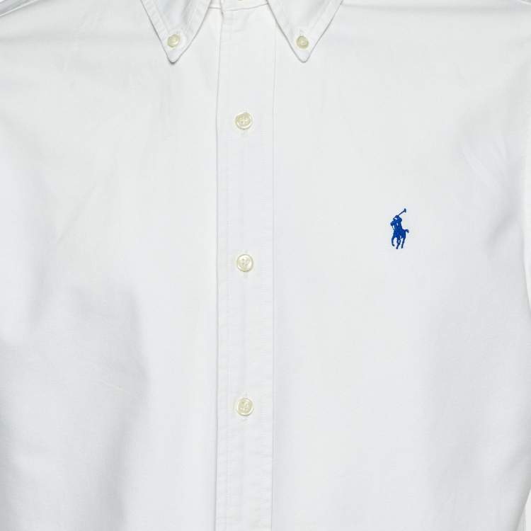 Pre Owned Polo Ralph Lauren White Cotton Custom Fit Button Down Shirt M