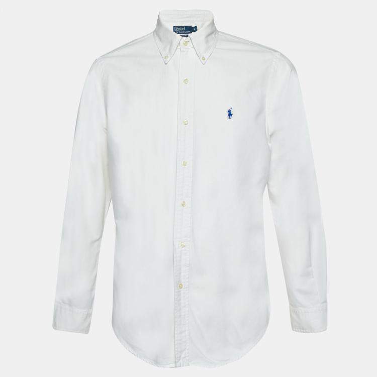 Pre Owned Polo Ralph Lauren White Cotton Custom Fit Button Down Shirt M