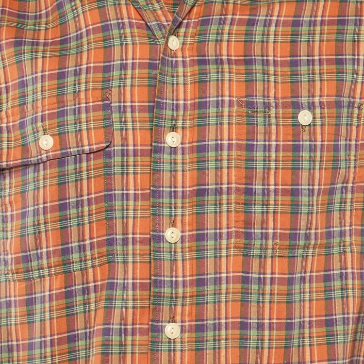 Pre Owned Polo Ralph Lauren Orange Plaid Checked Cotton Long Sleeve Shirt S