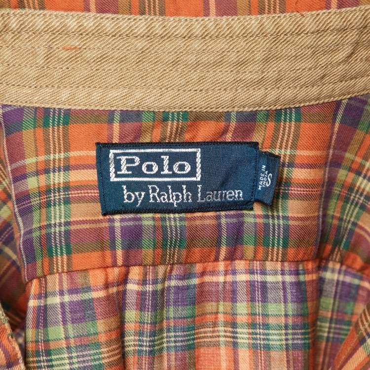 Pre Owned Polo Ralph Lauren Orange Plaid Checked Cotton Long Sleeve Shirt S