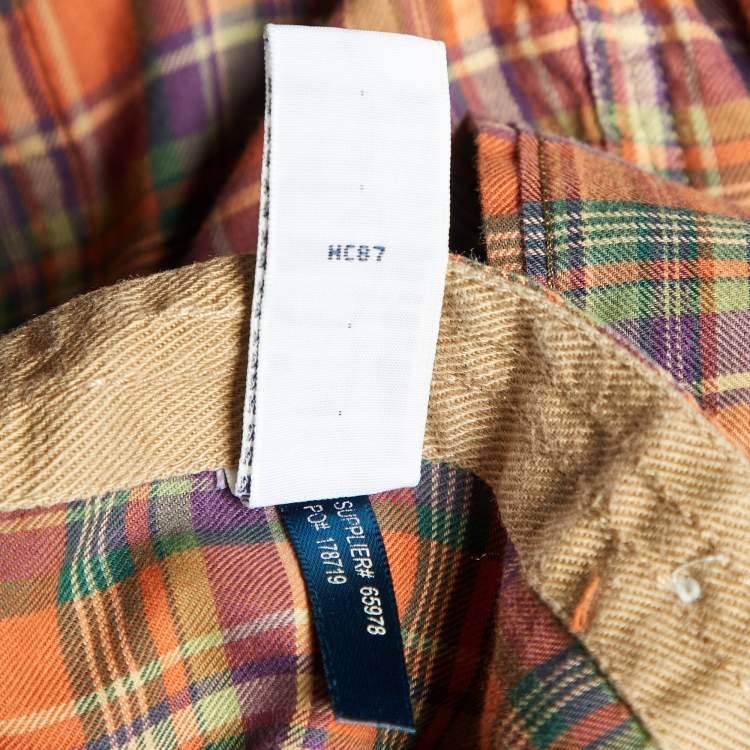 Pre Owned Polo Ralph Lauren Orange Plaid Checked Cotton Long Sleeve Shirt S