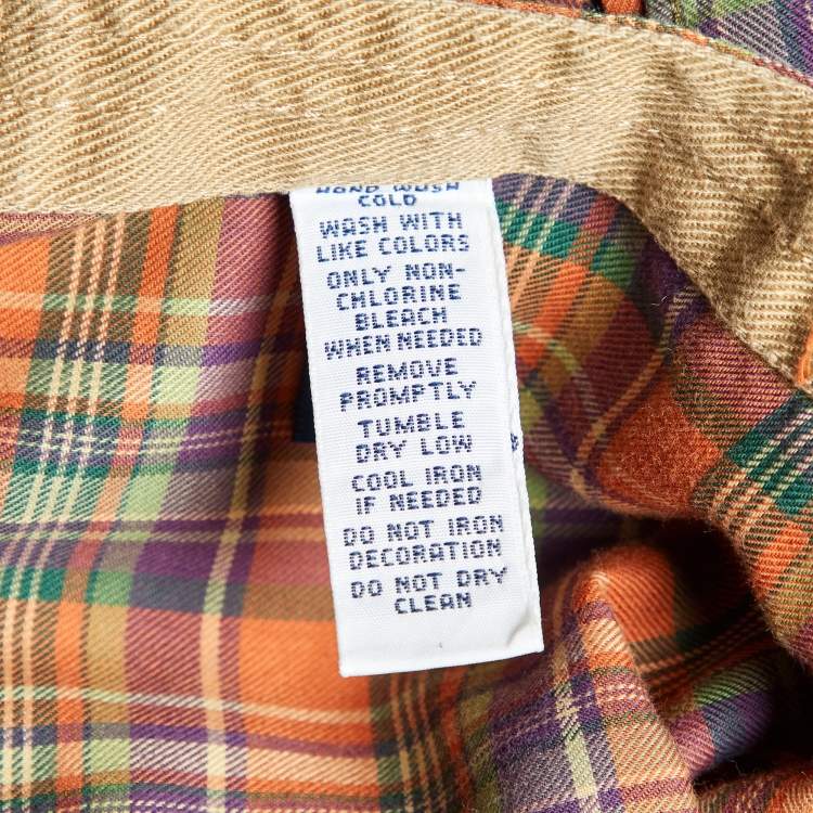 Pre Owned Polo Ralph Lauren Orange Plaid Checked Cotton Long Sleeve Shirt S