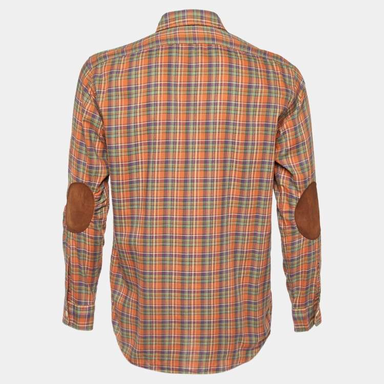 Pre Owned Polo Ralph Lauren Orange Plaid Checked Cotton Long Sleeve Shirt S