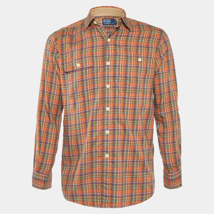 Pre Owned Polo Ralph Lauren Orange Plaid Checked Cotton Long Sleeve Shirt S