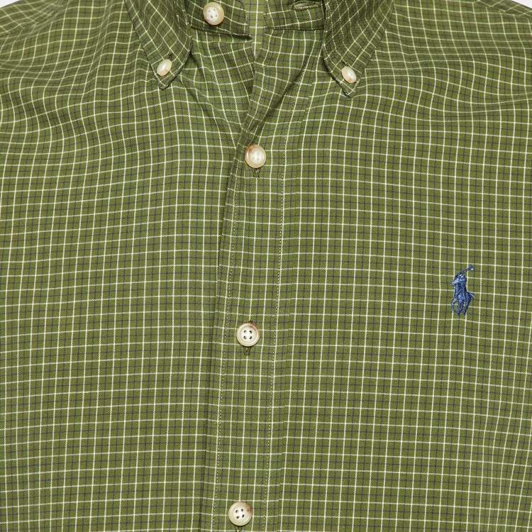 Pre Owned Polo Ralph Lauren Green Checked Cotton Custom Fit Button Down Shirt S
