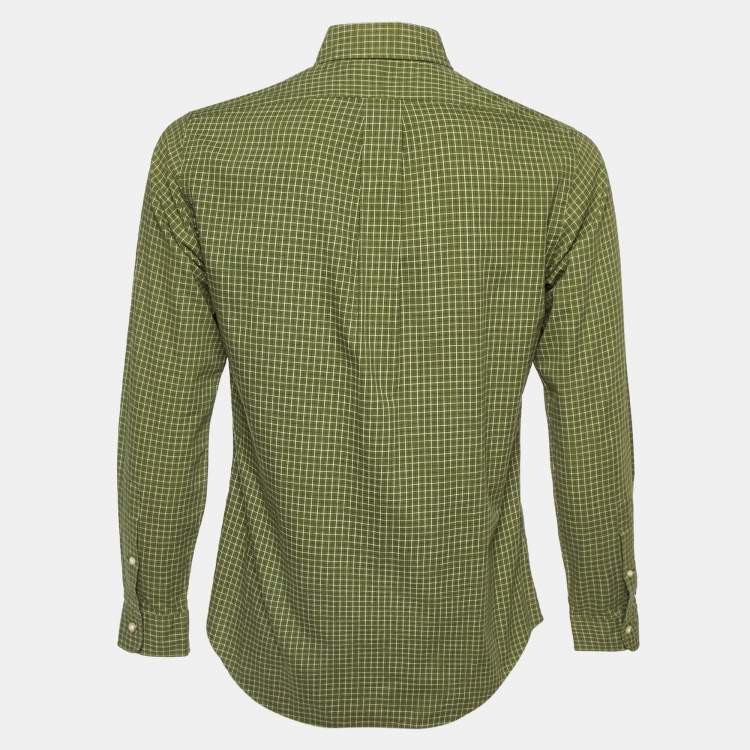 Pre Owned Polo Ralph Lauren Green Checked Cotton Custom Fit Button Down Shirt S