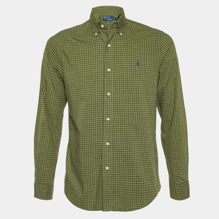 Pre Owned Polo Ralph Lauren Green Checked Cotton Custom Fit Button Down Shirt S
