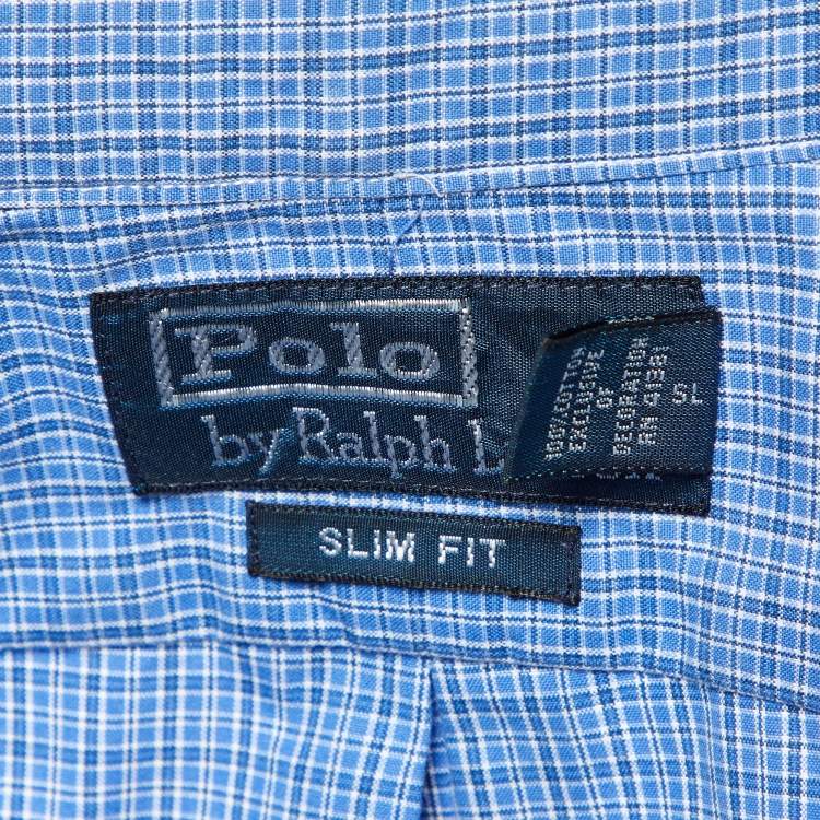Pre Owned Polo Ralph Lauren Blue Checked Cotton Slim Fit Button Down Shirt M